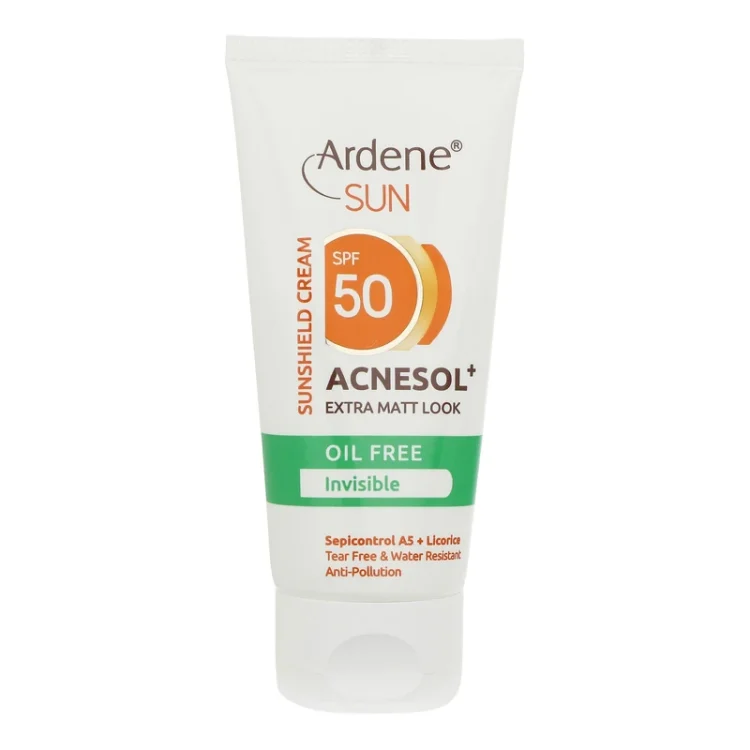 کرم ضد آفتاب بی رنگ آردن Acnesol SPF50 مناسب پوست چرب و آکنه دار حجم 50 میلی لیتر